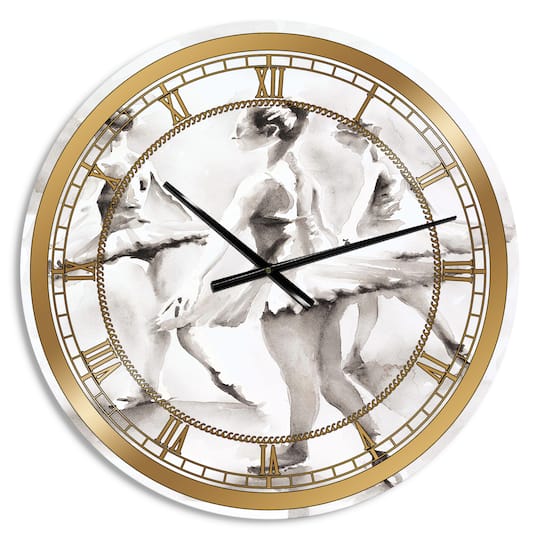Designart Watercolors Ballerinas Dance I Glam Wall Clock